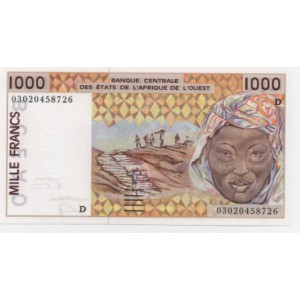 МАЛИ 1000 ФРАНКОВ КФА, 2000 ГОД. Серия D UNC